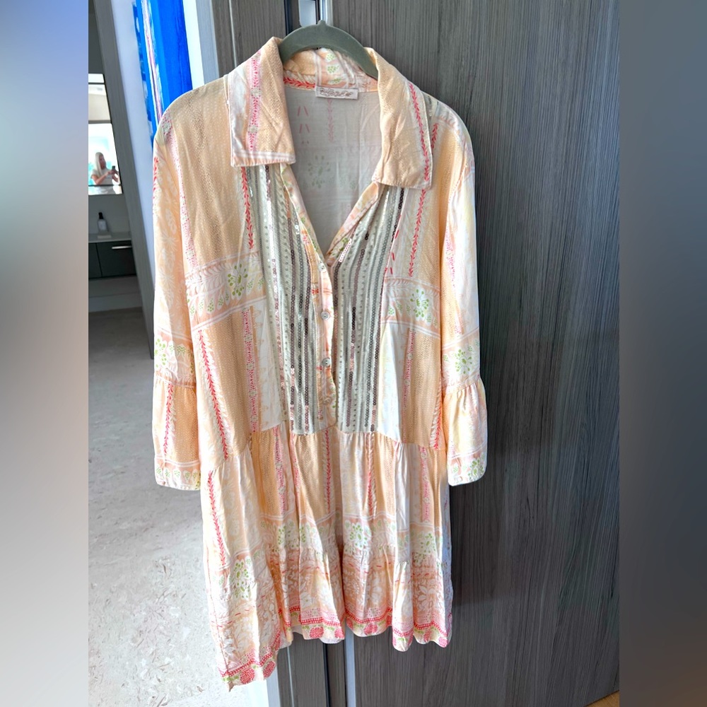 $250 Anthropologie lovers! MADE IN ITALY  Boho mini oversized dress S viscose - Picture 4 of 14
